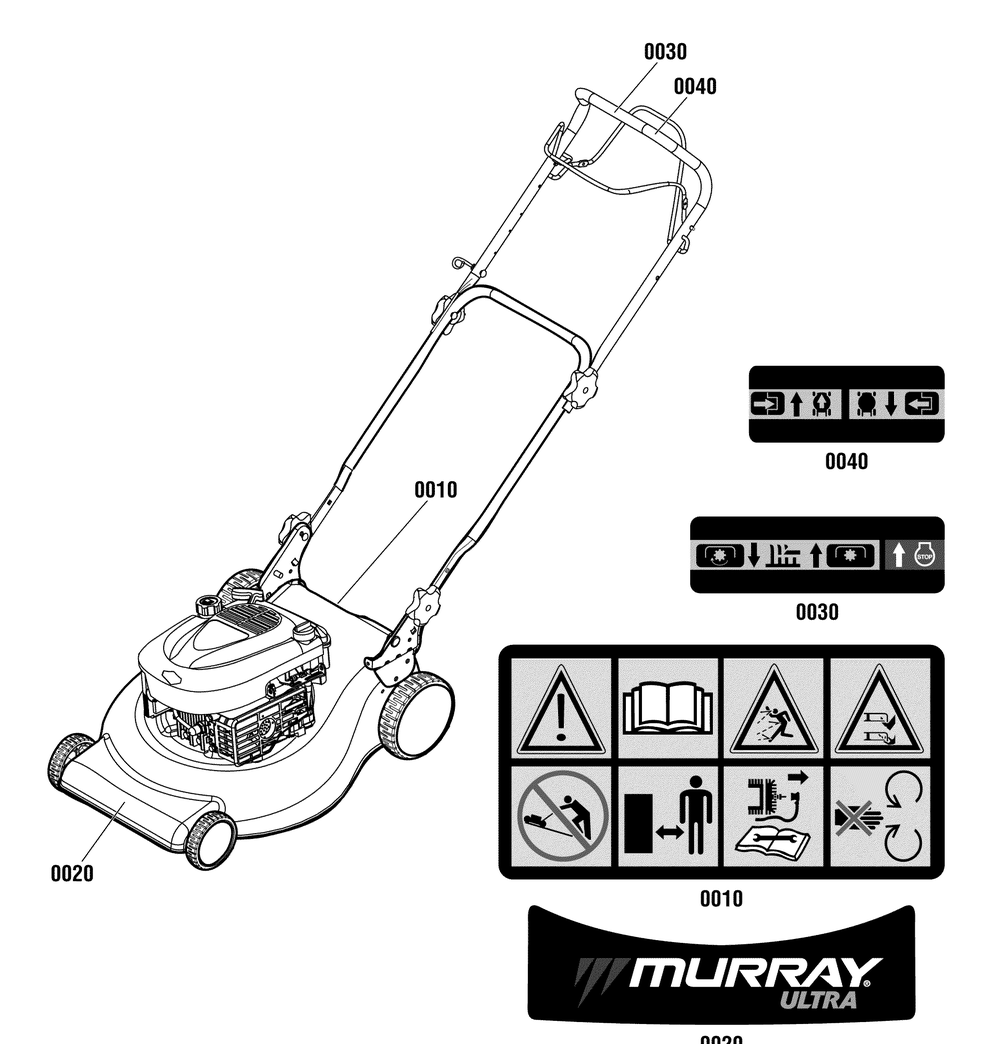 Decals Group (881653) Diagram and Parts List for 881559 (MXU16550E-550E Series)(2012) Briggs and Stratton Lawn Mower